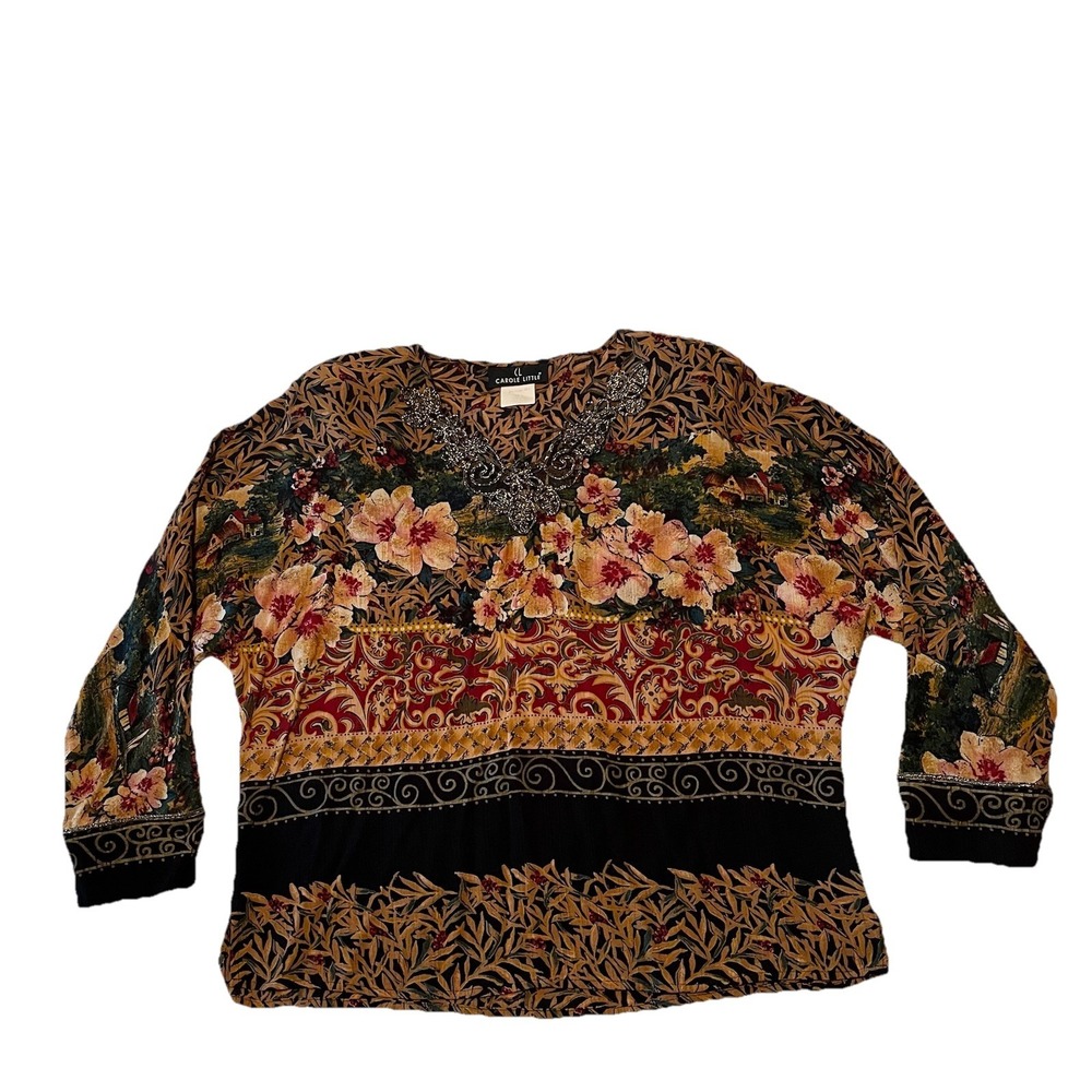 Carole Little Boho Chic Top Women's 6 (See Pics) Country‎ Floral Art to Wear